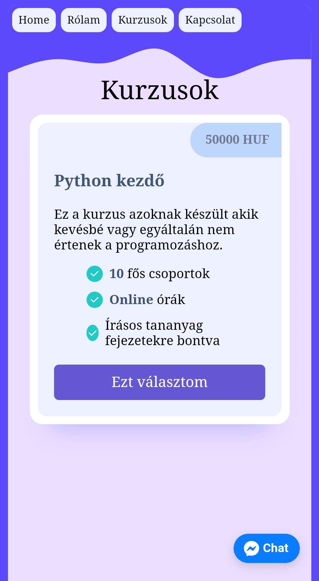 Online kurzusplatform képernyőképe